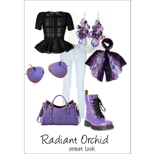 Radiant Orchid street look on Polyvore | The Knitting Vortex